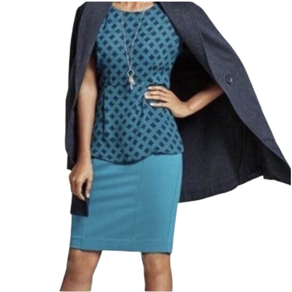 Cabi Women's Pencil‎ Skirt Teal Blue Excellent Stretch Career Size 4